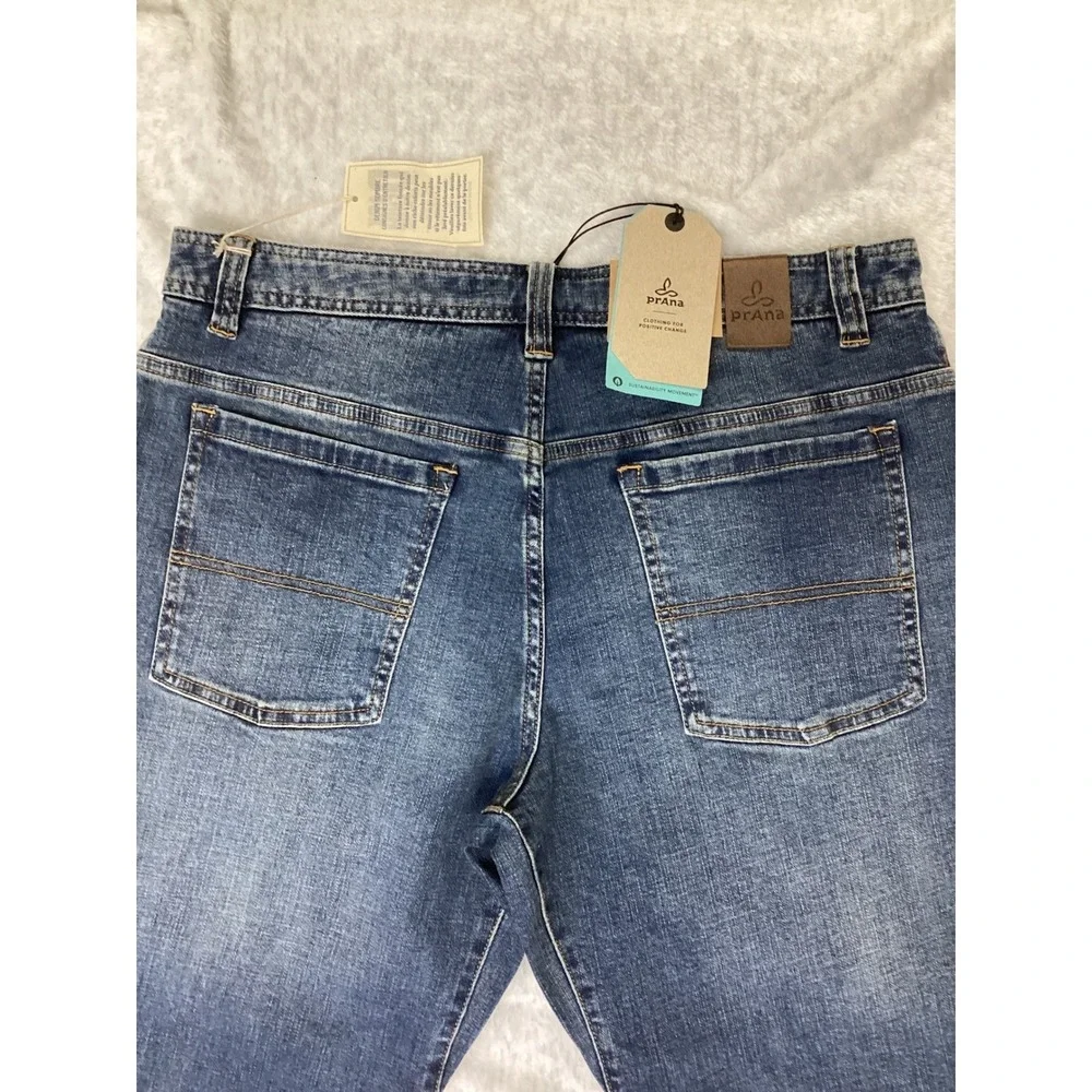 Prana Axiom Jean Mens34x30 Antique Stone Wash Straight Leg Organic Cotton Denim